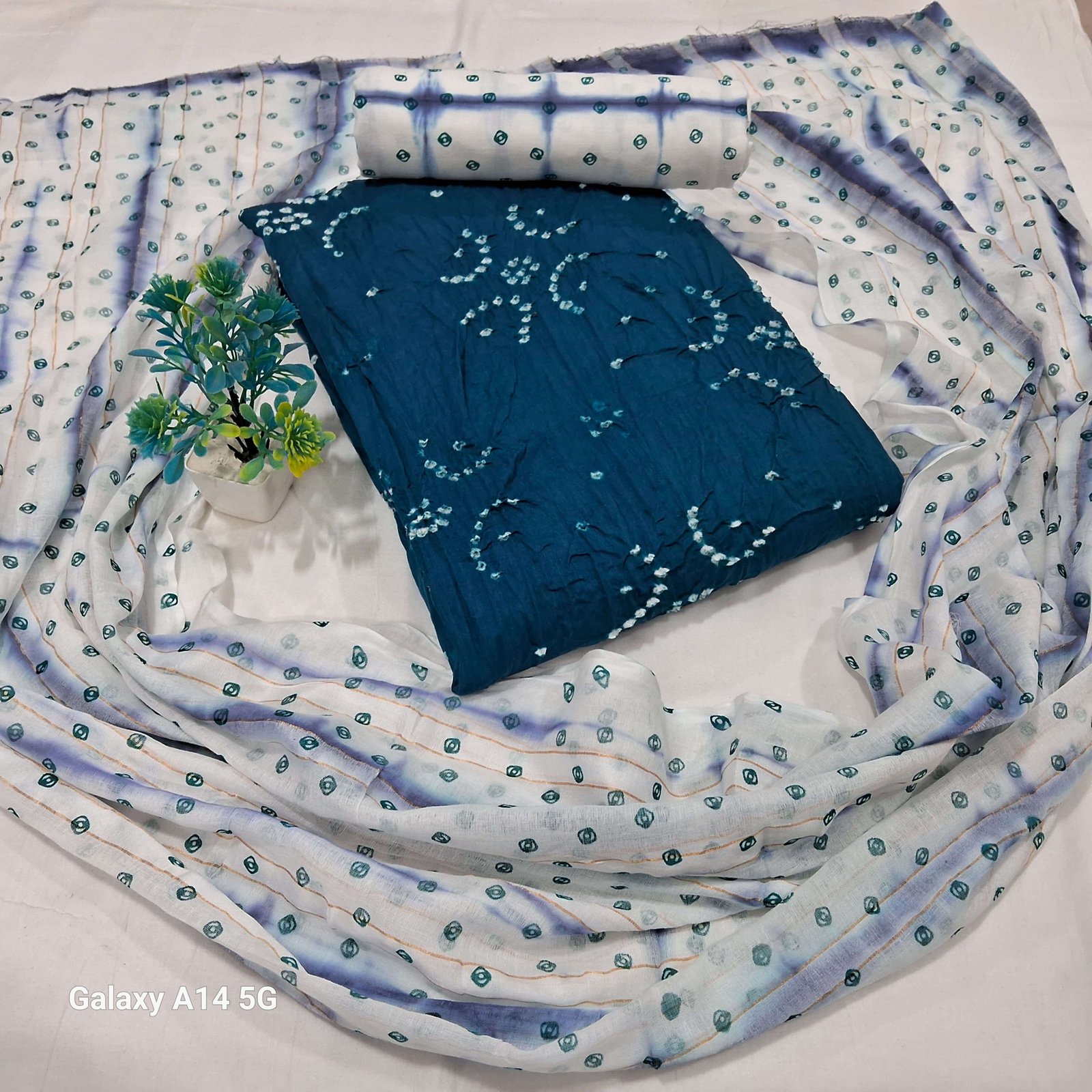 BANDHANI PRINT SATIN SALWAR SUIT – NAVY BLUE