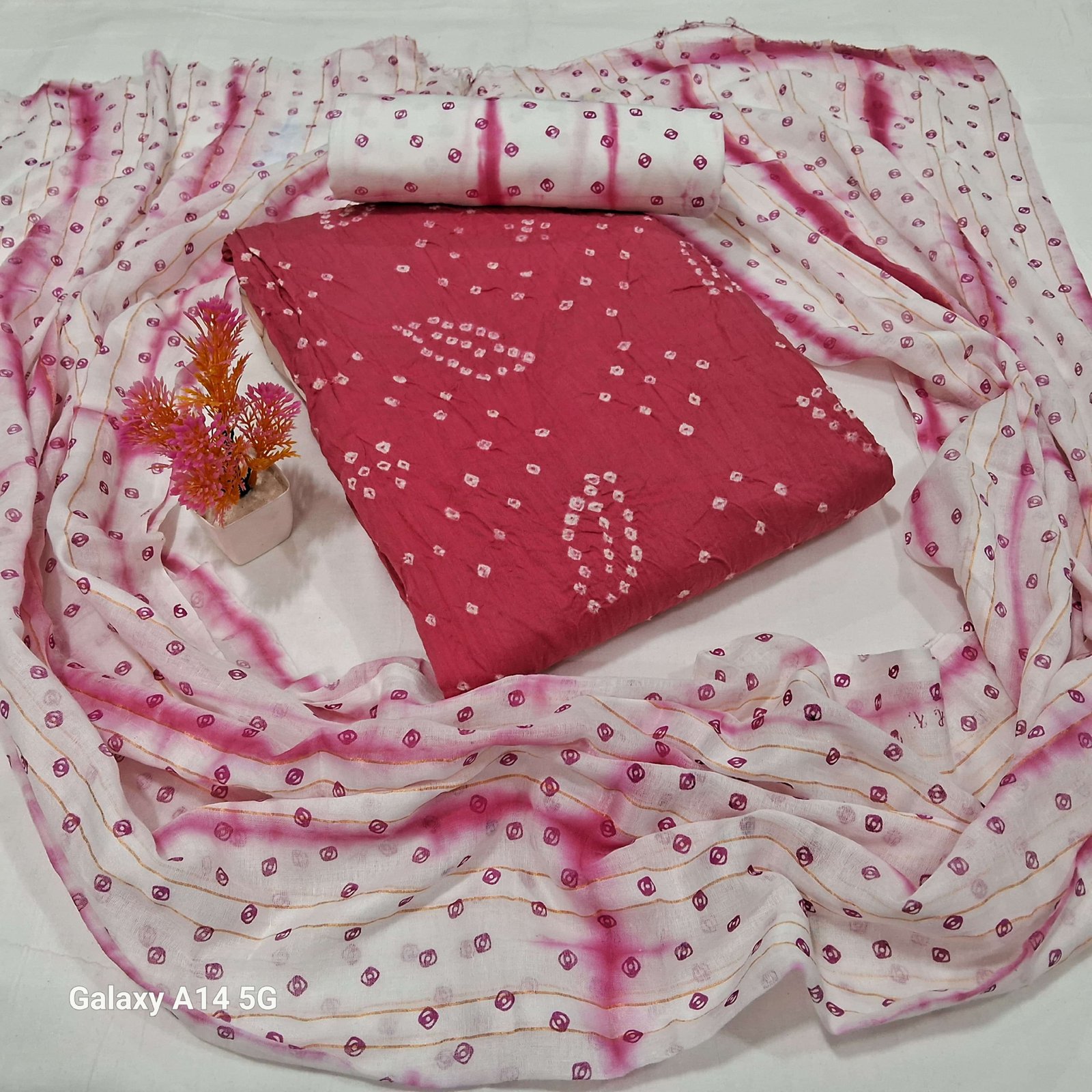 BANDHANI PRINT SATIN SALWAR SUIT – RANI PINK