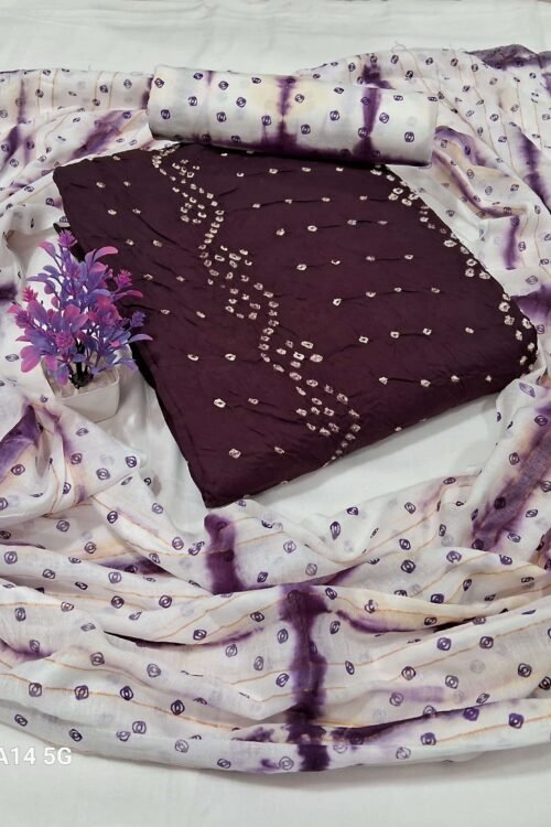 BANDHANI PRINT SATIN SALWAR SUIT – WINE PLUM