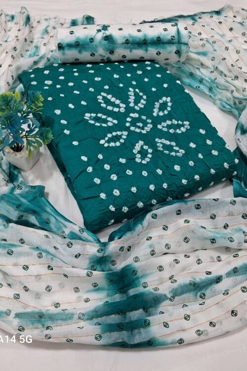 BANDHANI PRINT SATIN SALWAR SUIT – TEAL GREEN