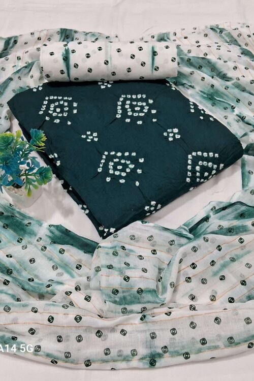BANDHANI PRINT SATIN SALWAR SUIT – BOTTLE GREEN